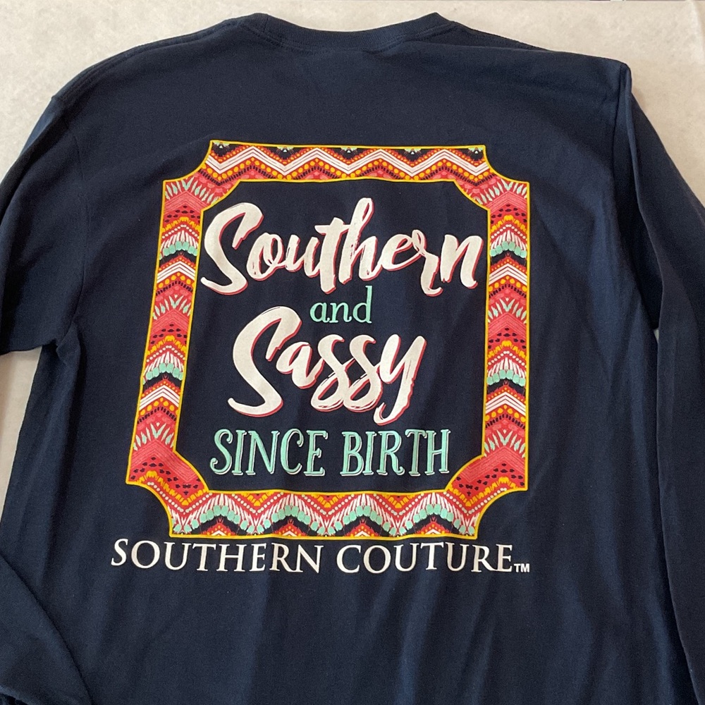 Southern Couture 'Southern and Sassy' Navy Long Sleeve Tee